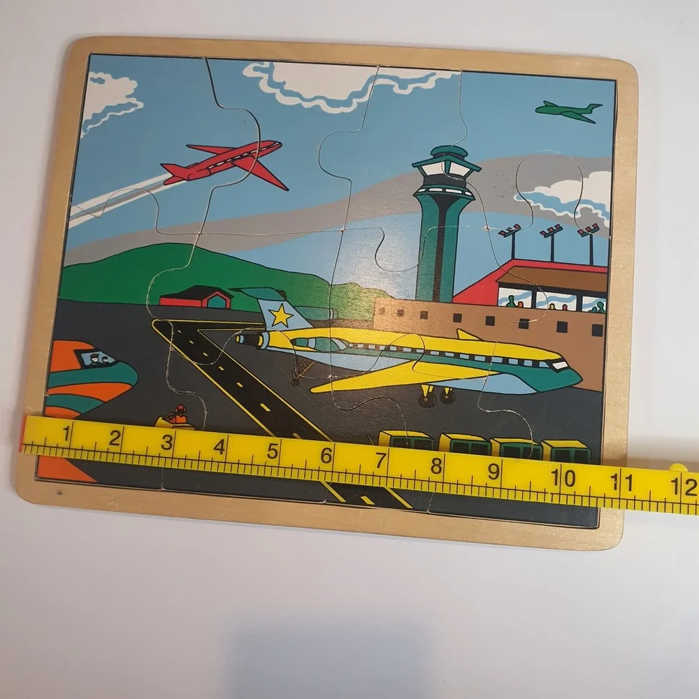 Wooden Airport Tray Puzzle 12 Piece Airplane Control Tower‎ Scene Jigsaw Learn